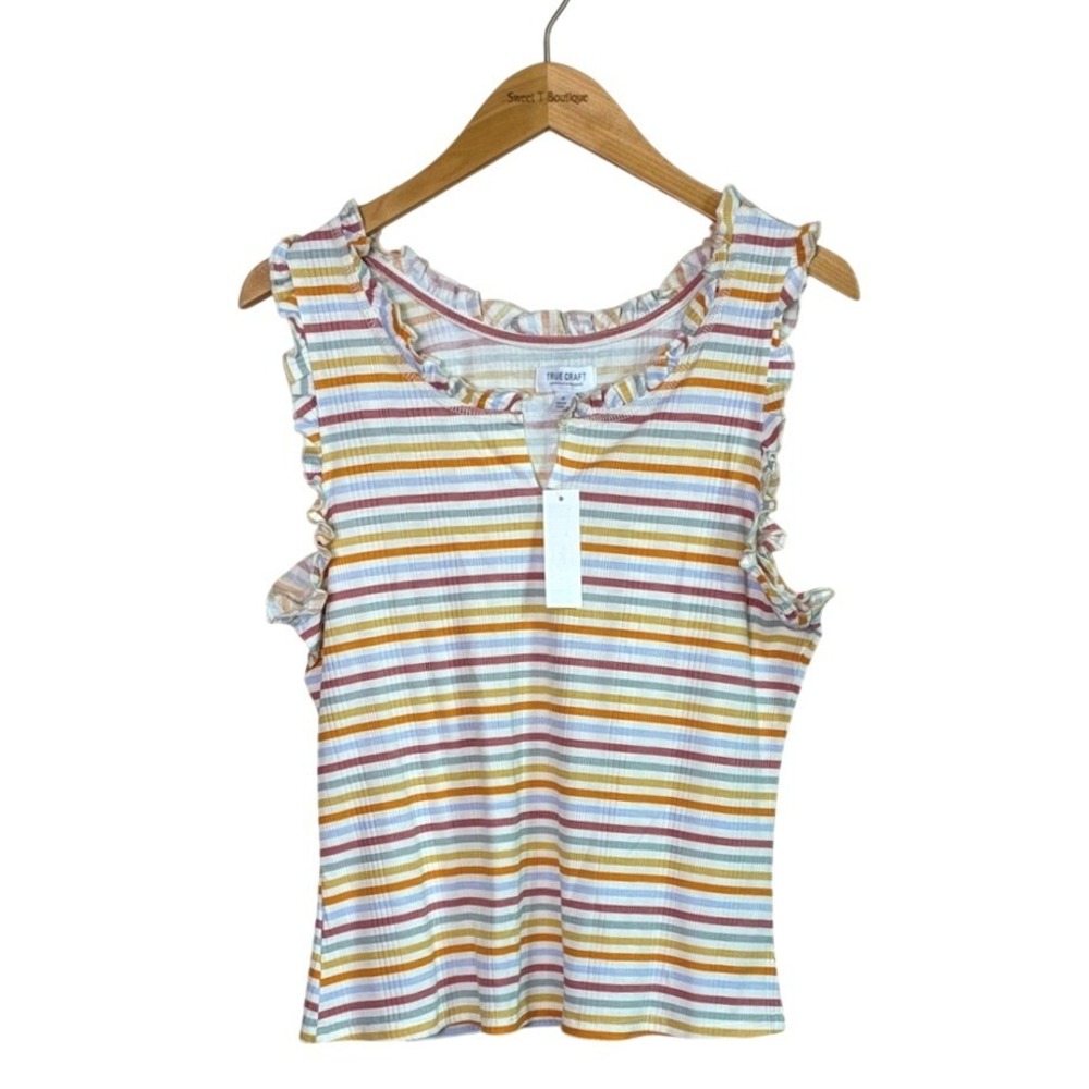 New TRUE CRAFT Originals XL 90s Striped Ruffled Tank Top Cottagecore Summer